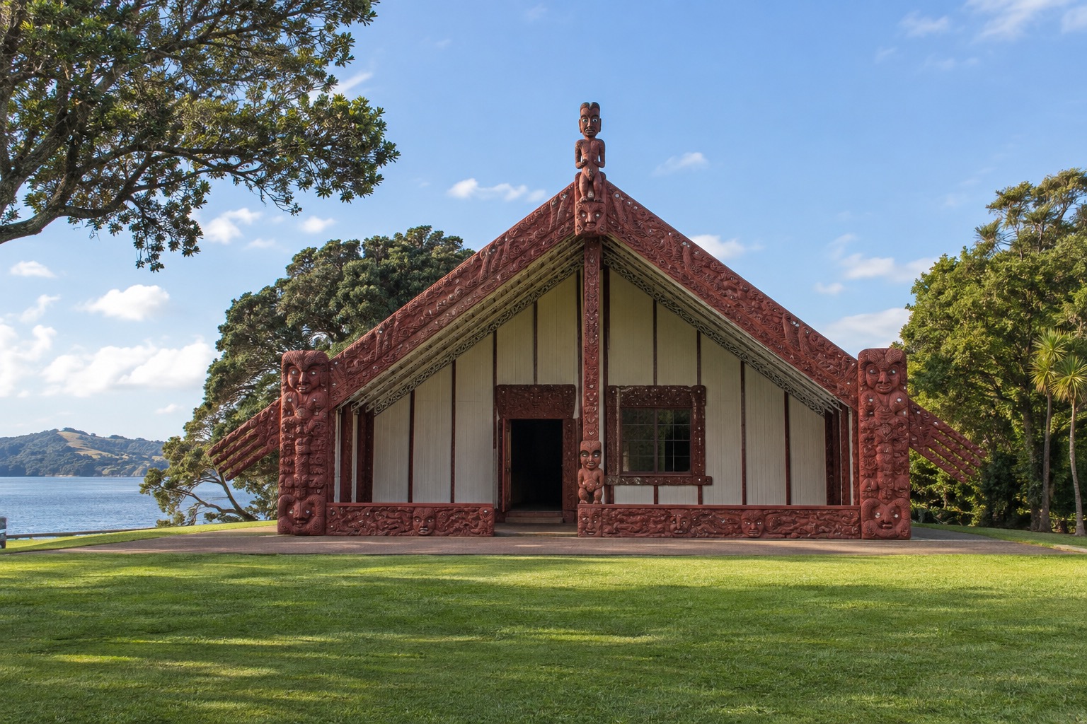 The carved Whare Runanga meeting house at Waitangi Treaty Grounds, completed 1940