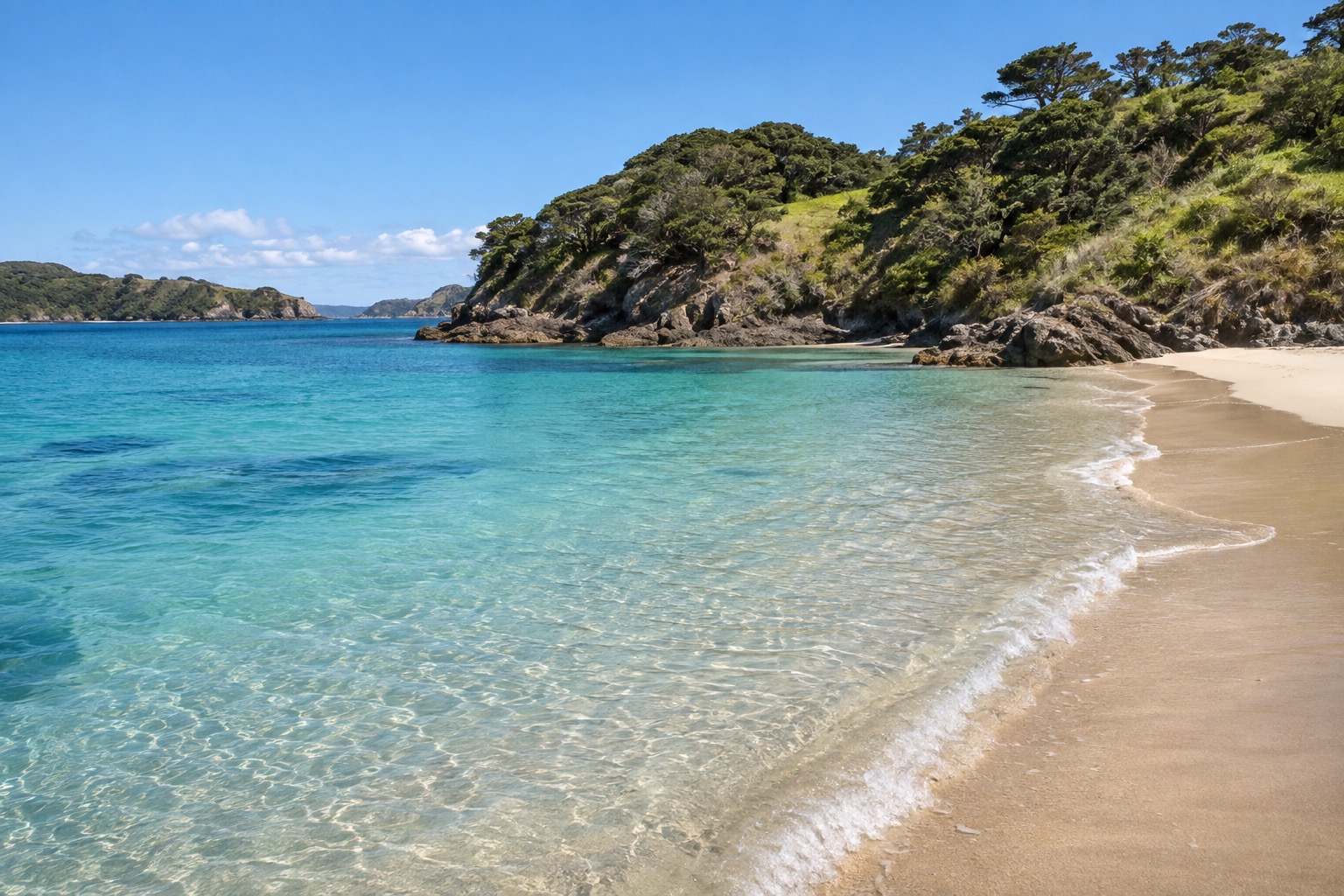 A sheltered beach on Urupukapuka Island, the largest island in the Bay of Islands